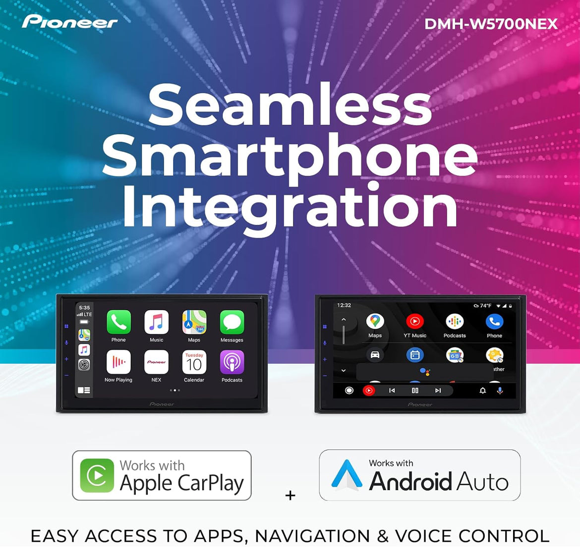 Pioneer DMH-WC5700NEX 6.8" Touchscreen Modular Chassis Car Stereo
Digital Multimedia Receiver, Wireless Apple CarPlay & Android Auto, Amazon Alexa, Bluetooth, FLAC, Backup Cam, Hi-Volt RCA
