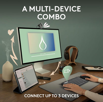 Logitech Pebble 2 Combo, Draadlose Sleutelbord en Muis, Stil en Draagbaar, Aanpasbaar, Logi Bolt, Bluetooth, Maklike Skakeling vir Windows, macOS, iPadOS, Chrome - Tonal Rose