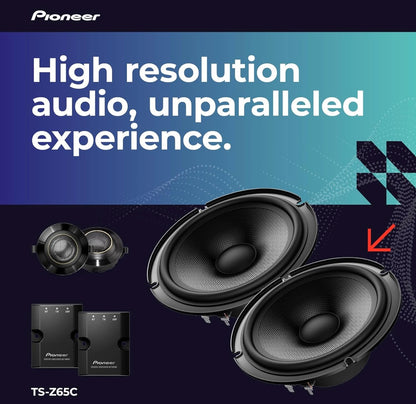 Pioneer TS-Z65C, 2-rigting 6.5 DUIM Kompakte Karoudio Luidsprekers Volreeks, Oop & Gladde Klankgehalte, Verbeterde Bassweergawe