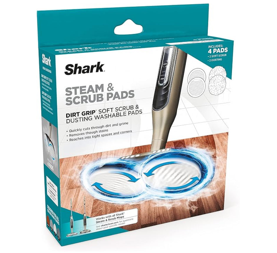 Shark Steam & Scrub Dirt Grip Soft Scrub & Dusting Washable Pads, Fully Reusable - Grey