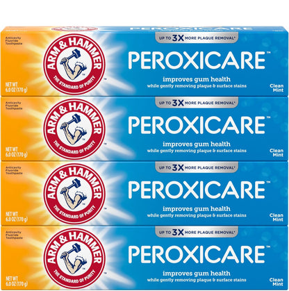 ARM & HAMMER Peroxicare Toothpaste for Gum Health, Baking Soda Toothpaste, Clean Mint 6.0 oz (Pack of 4)