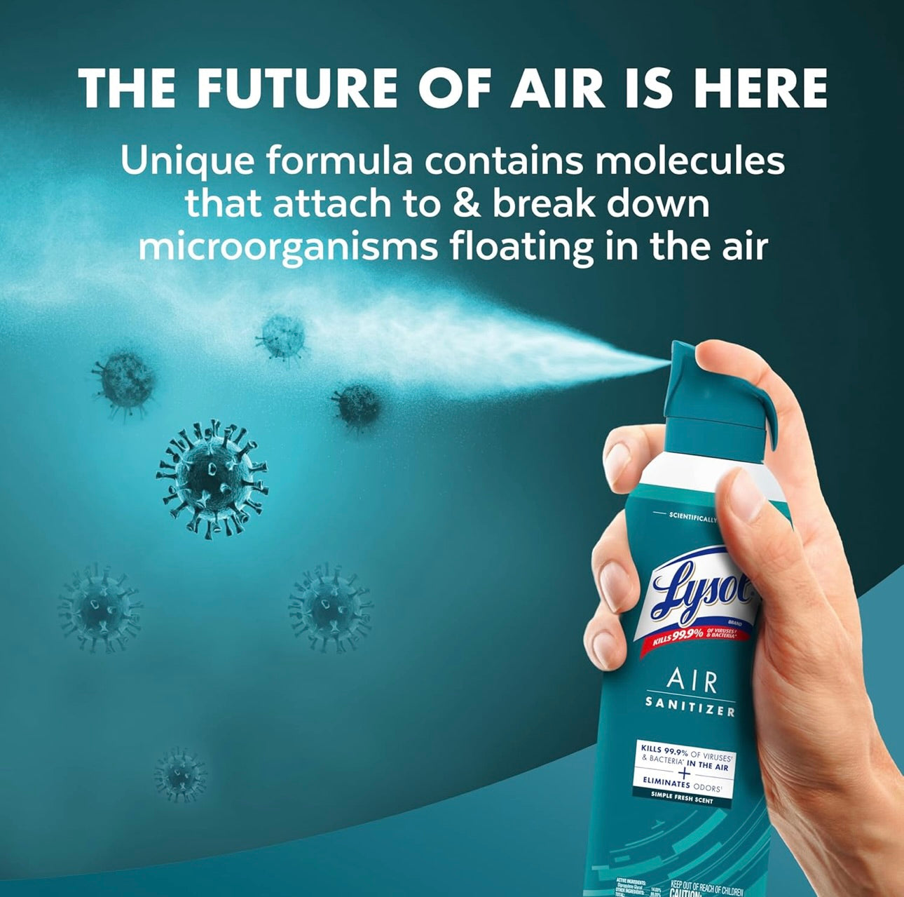 Lysol Lug Ontsmettingssproei + Reukverwyderaar vir Huis & Kantoor, Ontsmettende Lugsproei, Simple Fresh Geur, 10 oz (Pak van 3)