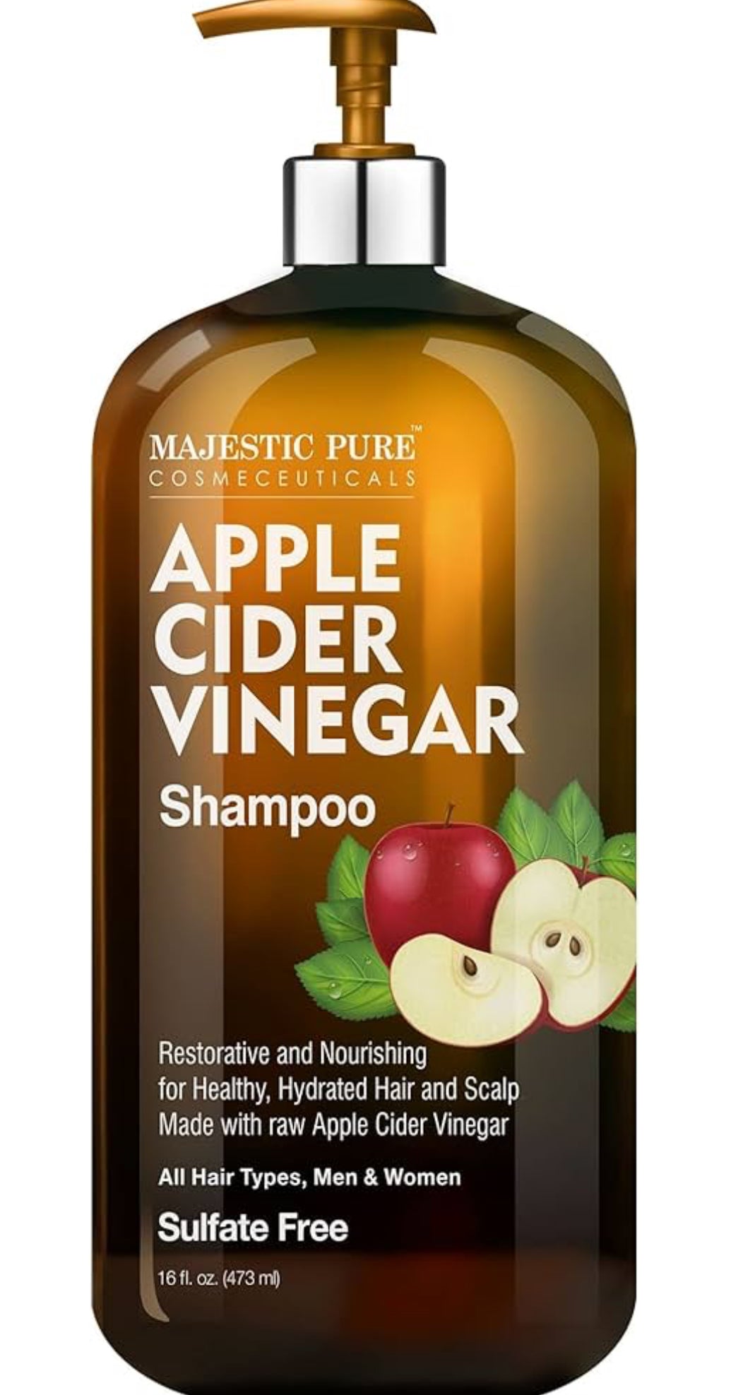 Pure Apple Cider Vinegar Shampoo - Restores Shine & Reduces Itchy Scalp, Dandruff & Frizz - Sulfate Free, for All Hair Types, Men and Women - 16 fl oz (Pack of 2)