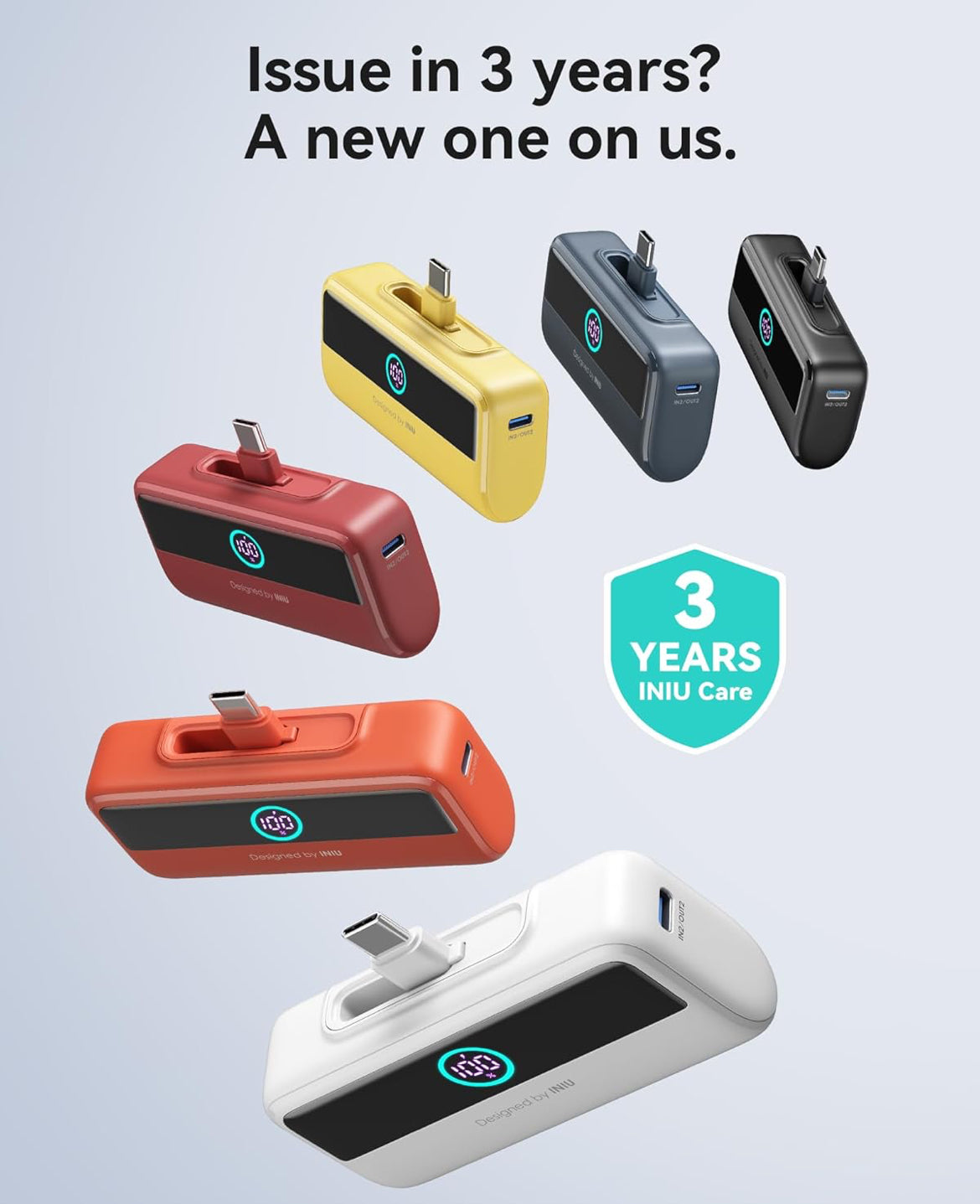 INIU Small Portable Charger, 5500mAh Power Bank with Build-in USB-C Connector