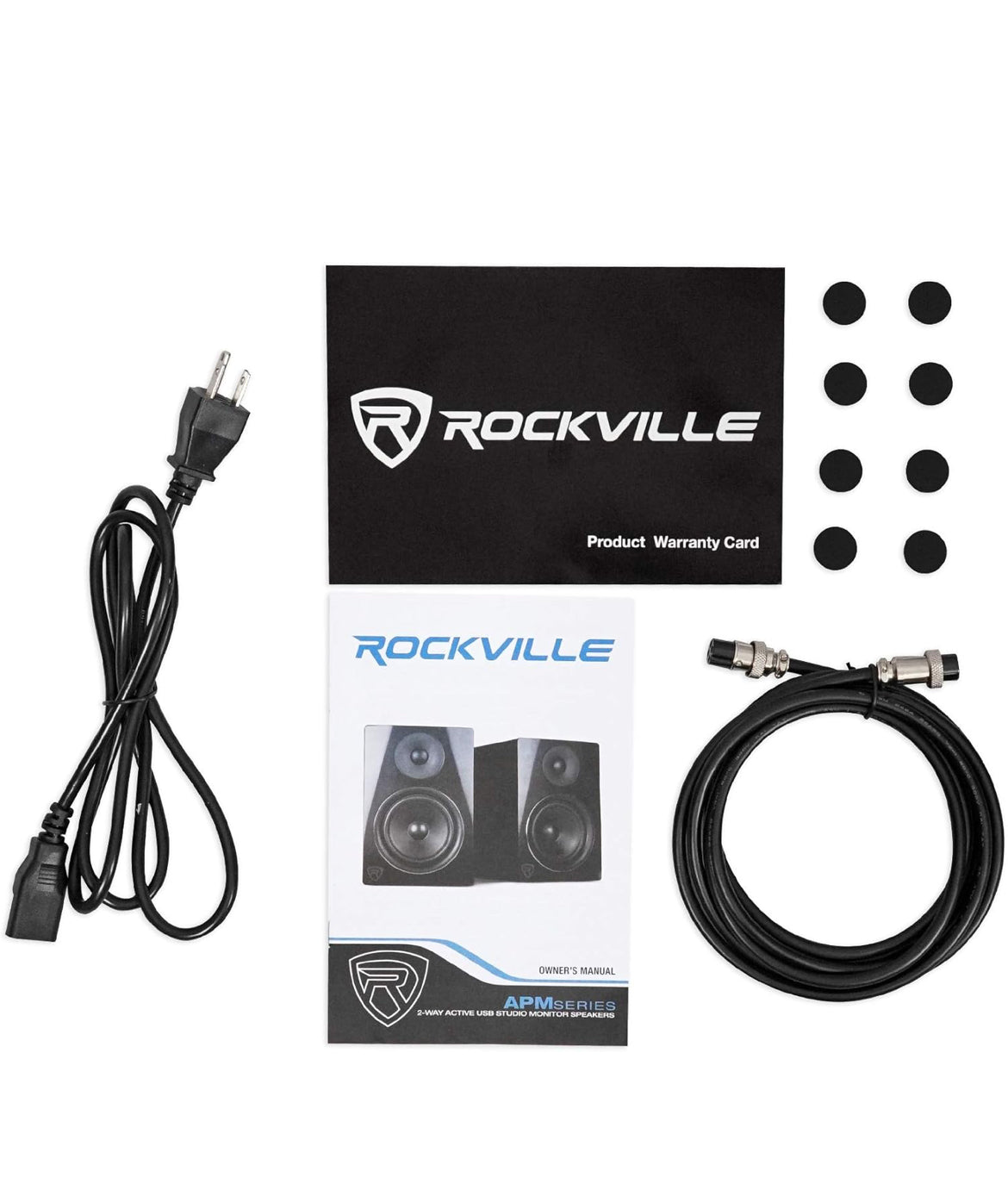 Rockville 2 APM8B 8" 500W Powered Studio Monitors+Stands+Pads and Headphones