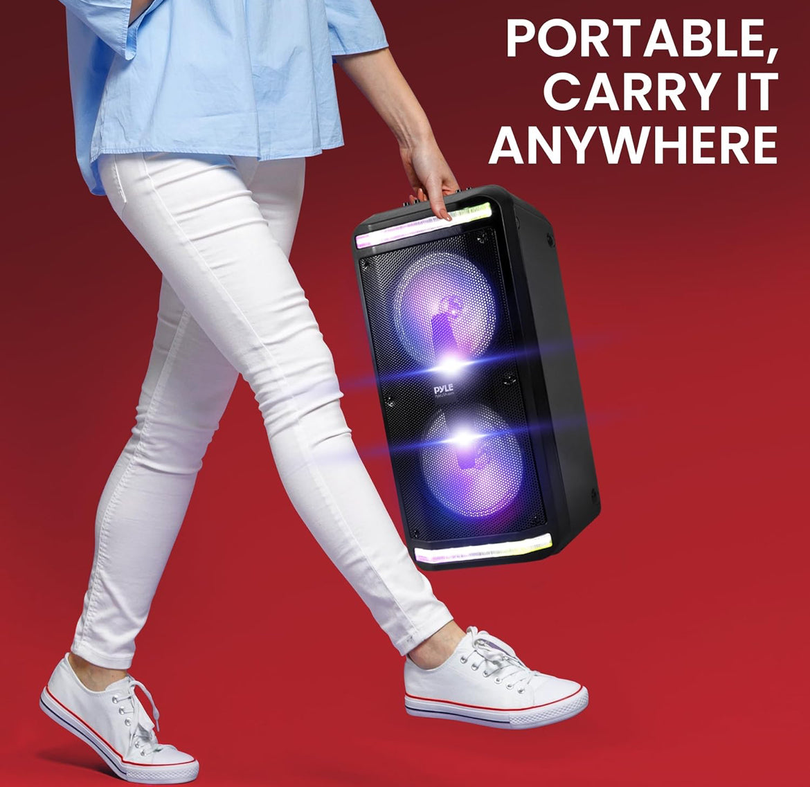 Portable Bluetooth Stereo Karaoke Speaker with Wired Mic, MP3/USB/Micro SD Readers, FM Radio (6.5’’ Subwoofers, 500 Watt MAX) - Black