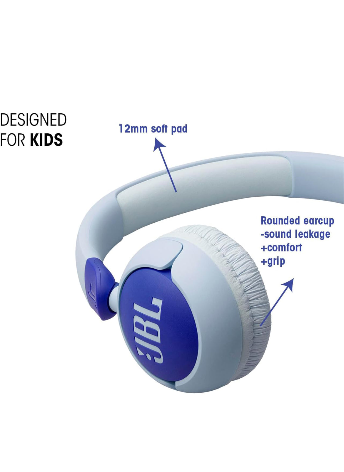 JBL Junior 320 - Wired on-Ear Kids Headphones Safe Sound (<85dB), Built-in mic, Fit for Kids and Customizable with Included Stickers (Blue)