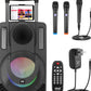 Portable 8 Inches PA Speaker System - Wireless BT Streaming & Karaoke Party Two Wireless Mic, Wired Microphone, Tablet Stand, Flashing Party Lights, MP3/USB//FM Radio