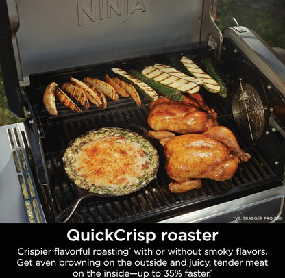 Ninja FlexFlame, Rooster en Roker, Elektriese en Propaanbraaier, Rooster, Braaier, 5-in-1 Kookstelsel, 3 Branders, Digitale Beheer, Buitekook, Bakplaat, Pizzamaker - Vlekvrye Staal (PG301)