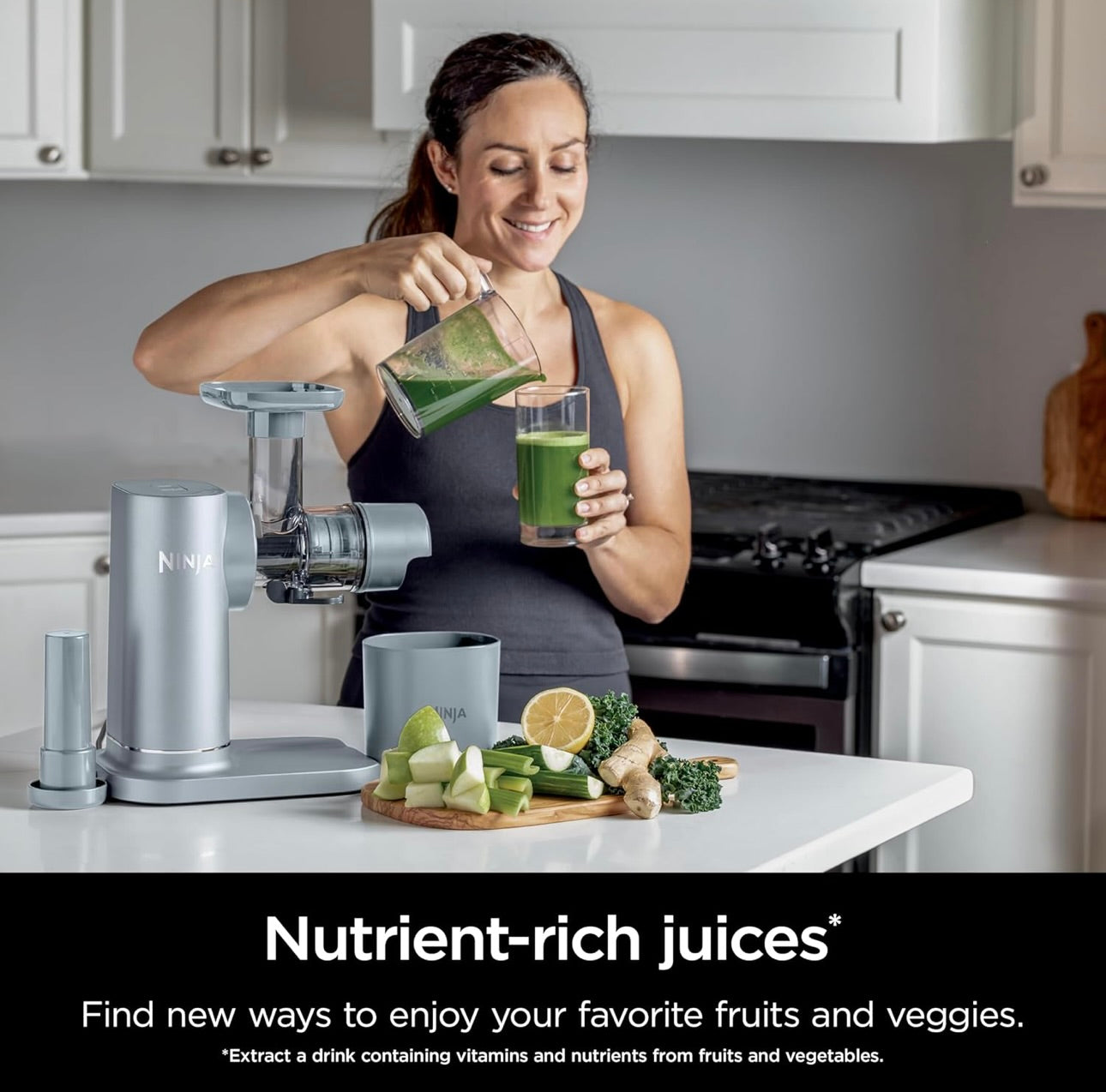 Ninja NeverClog Cold Press Juicer, Powerful Slow Juicer with Total Pulp Control, Countertop, Electric, 2 Pulp Functions - Steam Gray (JC151SL)