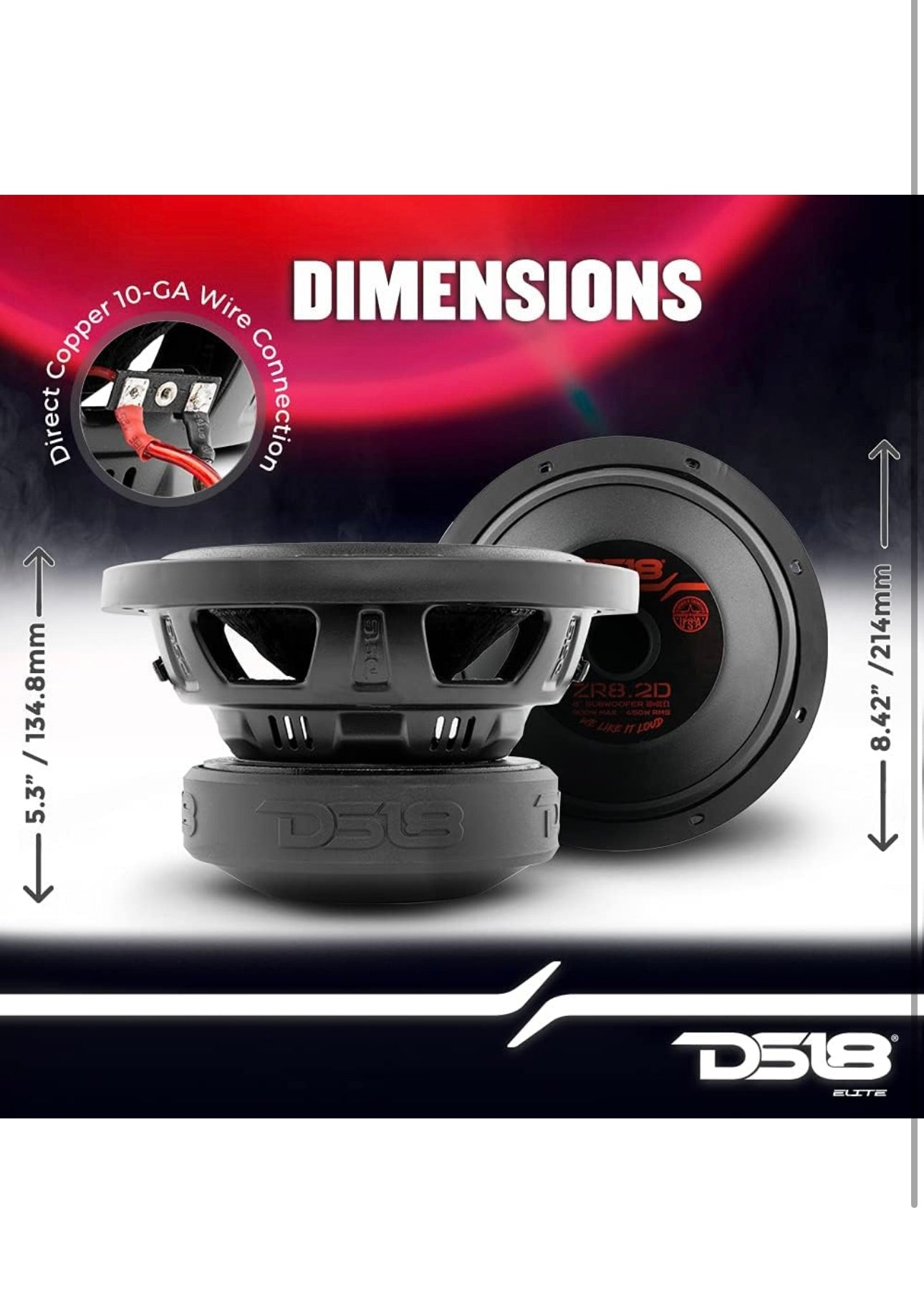 DS18- ZR 8" Subwoofer 450 Watts Rms DVC 2-Ohm and 900 W MAX Power - 1PC