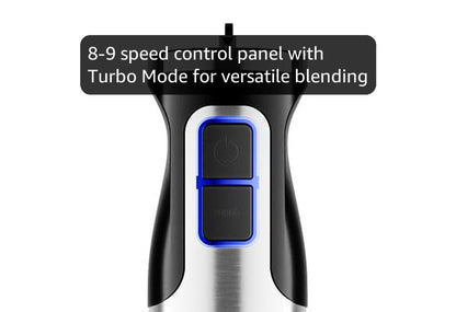 Ultra-Stick Dompelhandmenger, 500W Swaardiensmotor, 8-Spoed Turbo-instelling, Sluit Mengstaaf, Klitser, Melkskuimer en Maatbeker in