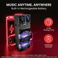 Portable Bluetooth 600W Dual 10” Rechargeable Indoor/Outdoor BT Karaoke Audio System -LED Display, FM/AUX/MP3/USB/SD, 1/4" in, Handle, Wheels -Wireless Mic, Remote Control