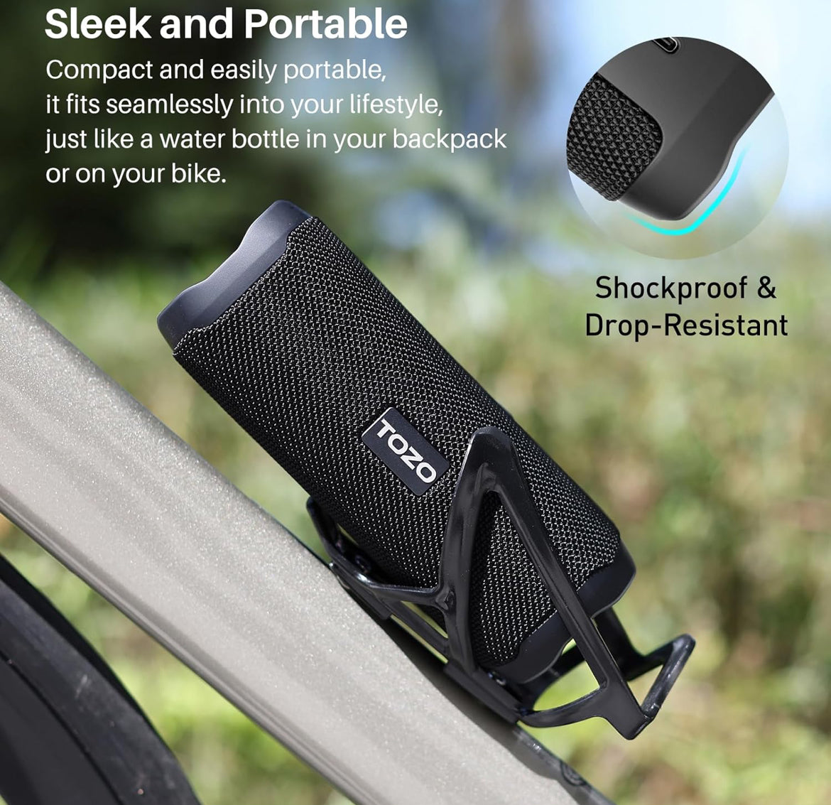 PA2 Portable Bluetooth Speaker w/ Dual Drivers & Dual Bass Diaphragms, Deep Bass Loud Stereo Sound, 25H Playtime, Custom EQ - BLACK