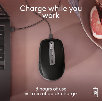Logitech MX Anywhere 3S vir Mac, Kompakte Draadlose Bluetooth-muis, 8K DPI-spoorsny op Enige Oppervlak, Stil Klieke, USB C, Draadlose Muis vir MacBook Pro, MacBook Air, iMac, iPad - Ruimtegrys