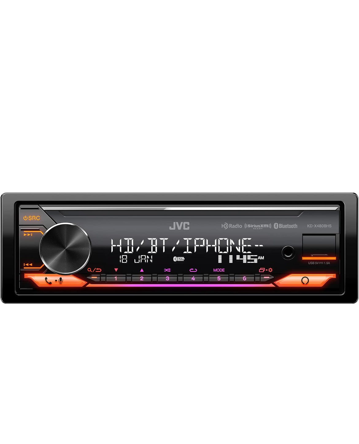 JVC KD-X480BHS Multimedia Motor Stereo, Enkel Din, Ingeboude Amazon Alexa, Bluetooth Oudio en Hands-free Oproepe, MP3, USB, AUX-in, AM/FM Radio Ontvanger, SiriusXM Gereed, HD Radio
