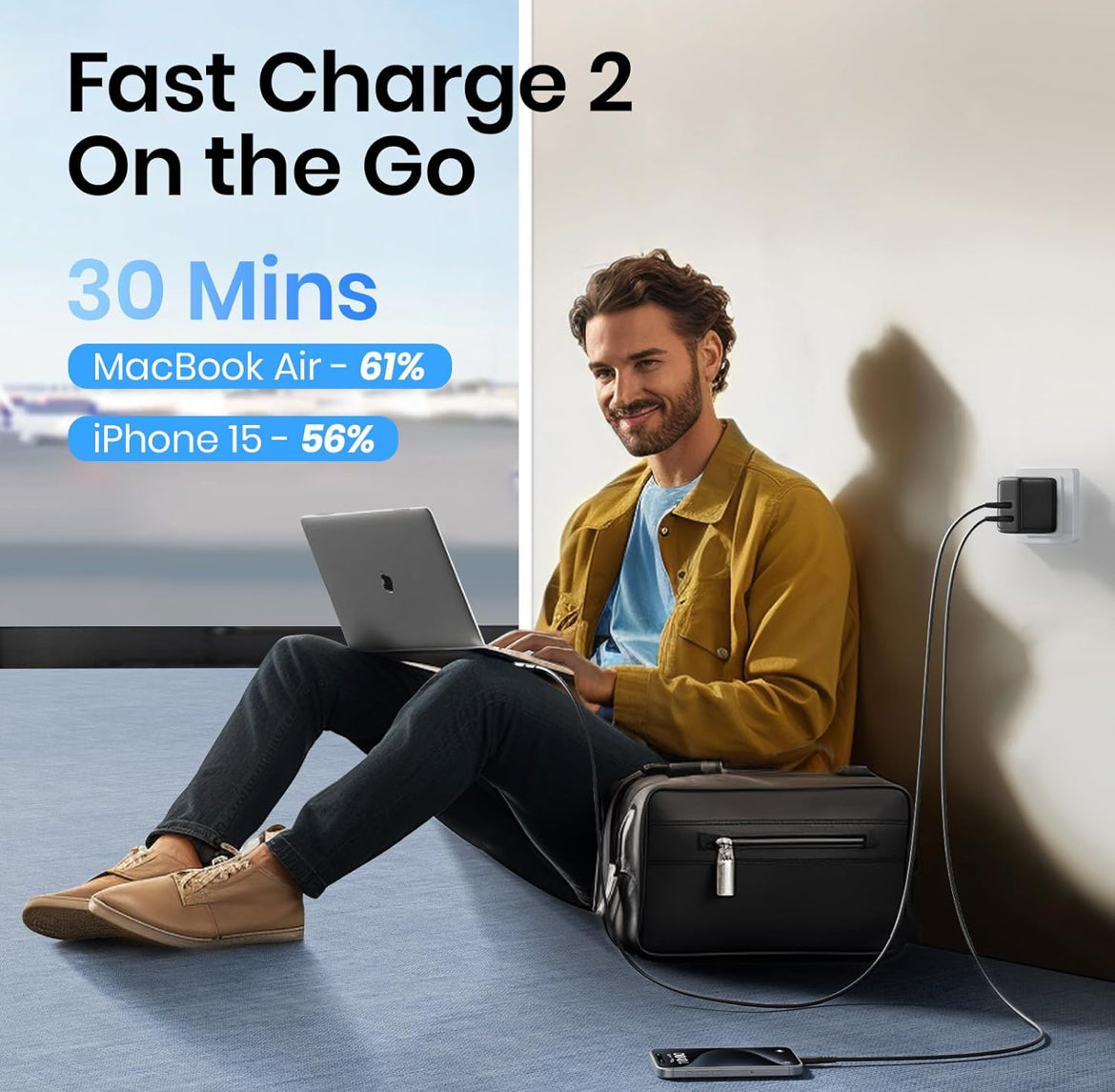 INIU 65W USB C Charger, PD QC 3.0 Fast Charging Type C Wall Charger Block, 2 Ports USB-C Power Adapter for iPhone 16 15 14 Pro Max iPad Pro AirPods Samsung S23 Google Pixel Tablet Switch, White