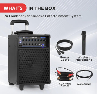 Draadlose Draagbare PA-stelsel-400W Bluetooth-versoenbare Herlaaibare Battery-aangedrewe Buiteklankstereo-luidspreker-mikrofoonstel met handvatsel, wiele-1/4 tot AUX, RCA-kabel