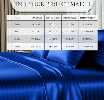 DECOLURE Satin Bed Sheets - 4 Piece Luxury Silky Queen Size Bedding Set - Softer Than Silk, Wrinkle-Free with 15” Deep Pocket Fitted Sheet, Perfect for Hair & Skin, Gifts for Women (Striped Blue)