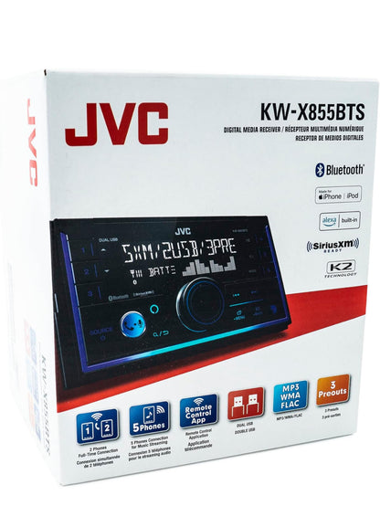 JVC KW-X855BTS Bluetooth Motorstereo Digitale Media-ontvanger met USB-poort, AM/FM-radio, MP3-speler, Amazon Alexa, Android, iPhone, Dubbel DIN, 13-band EQ