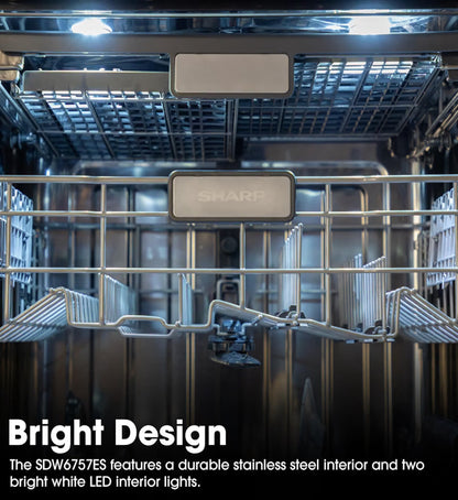 Sharp SDW6757ES 24 in. Top Control Handle 45 dBA Dishwasher
Soil Sensors, Premium White LED Interior Lighting, Smooth Glide Rails, Heated Dry Option, Power Wash Zone