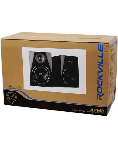 Rockville Pair APM8B 8" 2-rigting 500 Watt USB Studio Monitors+36" Standerds+Pads