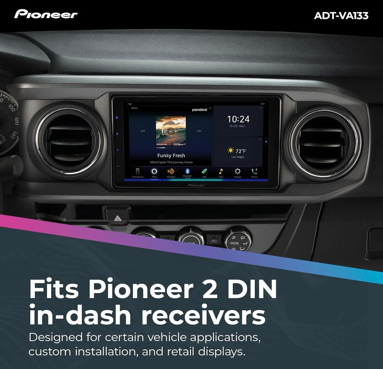 Dubbel DIN Installasie Kit vir Pioneer ADT-VA133 Sluit Inbouraam, 2 DIN Onderstelhakies en Sierring In, Gerieflike Installasie, Pas Meeste 2 DIN In-Dash Ontvangerprodukte