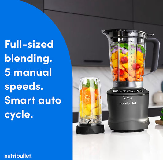 Nutribullet SmartSense Blender Combo, 1400W, 64oz Pitcher, 32oz & 24oz Cups, 5-Speed -  Gray