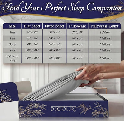 DECOLURE 100% Viscose Derived from Bamboo Sheets King Size - Luxury 4 Pc Naturally Cooling Sheets, Ultra Soft Bed Set - Deep 17" Pockets, Durable Double Stitching, Oeko Tex Standard (Light Grey)
