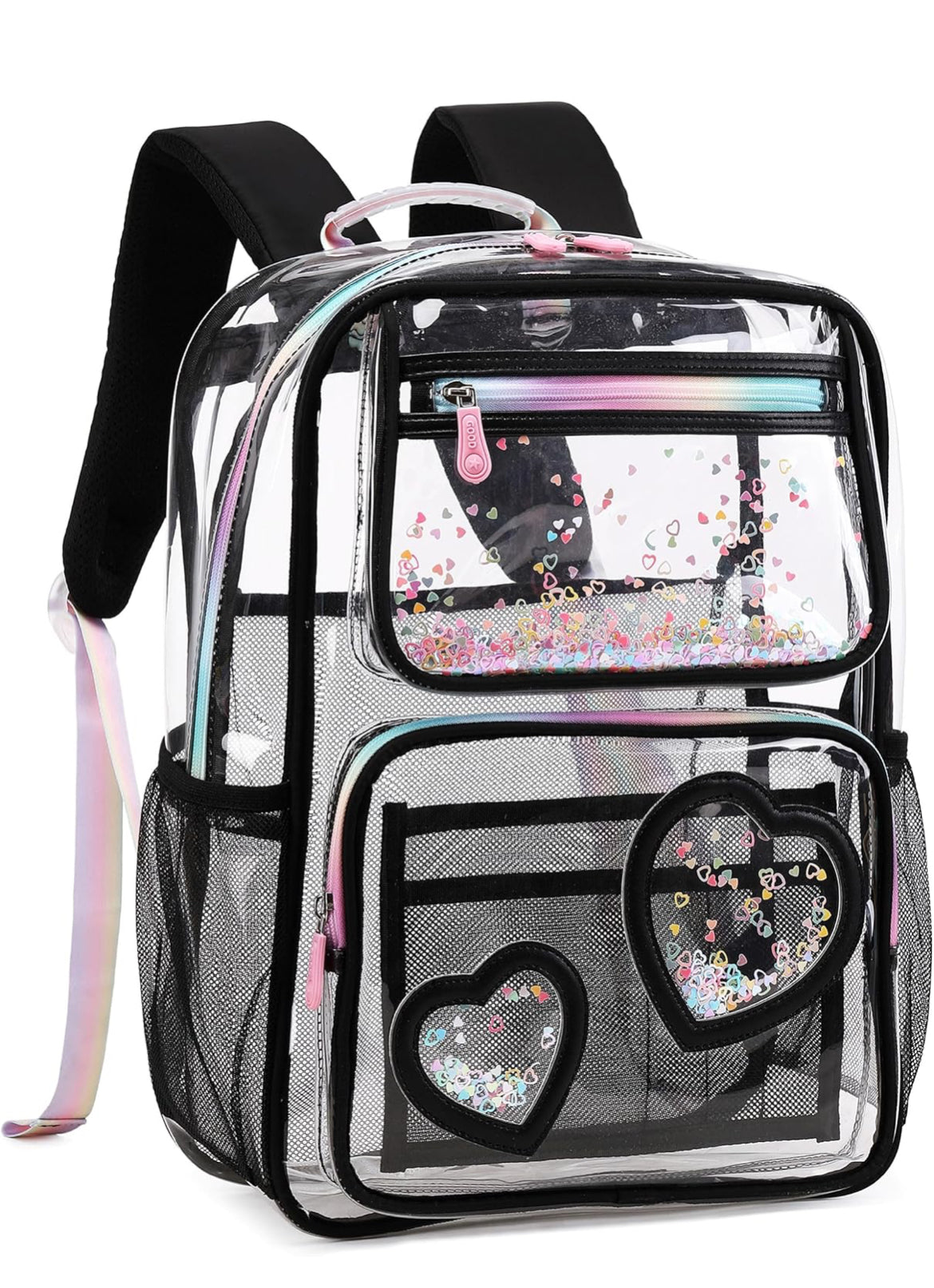 Clear Backpack for Girls Women Transparent Kids Elementary College School Bag Travel Laptop Backpacks Large Bookbags (Black)