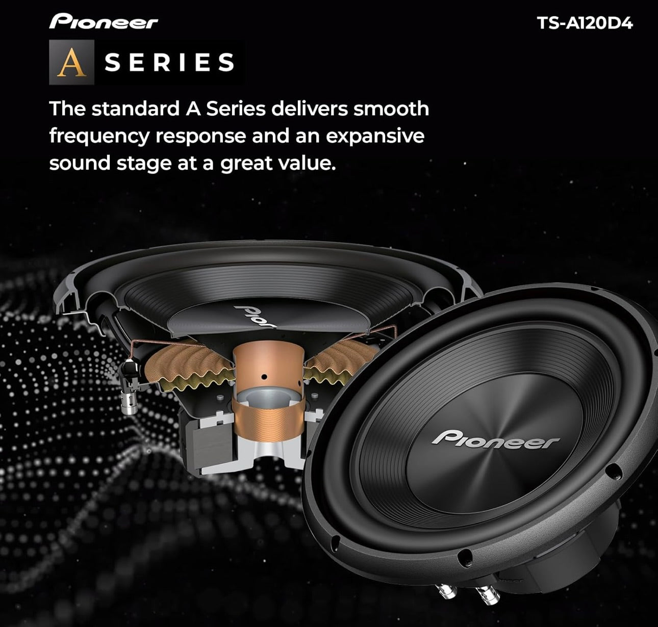 Pioneer TS-A120D4 12” Oversized Subwoofer, 1500 Watts Peak Power, Double 4 Ohms Voice Coil for Deep, Enhanced Bass Response, Shallow Design, Flexible Fit