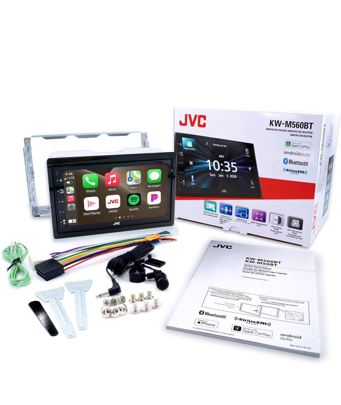 JVC KW-M560BT Apple CarPlay Android Auto Multimedia Speler met 6.8" Kapasitiewe Raakskerm, Bluetooth Oudio en Handvrye Oproepe, MP3 Speler, Dubbel DIN, 13-Band EQ, SiriusXM, AM/FM Motorradio