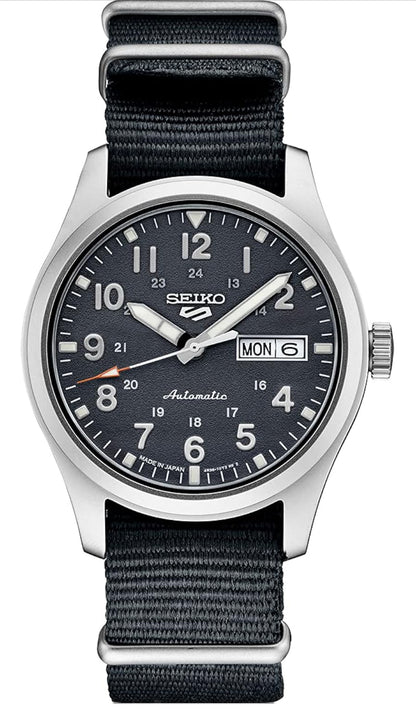 SEIKO Horlosie Outomaties met Handopwenbeweging, Blougrys Wysplaat, Vlekvryestaal Horlosiekas, Blougrys Nylonband, 100m Waterbestand