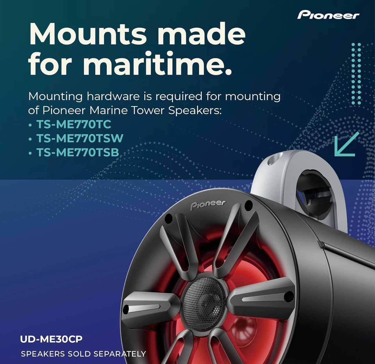 Pioneer UD-ME30CP Toringluidsprekermonteringshakies - Buigsame Monteeropsies, Pas 1-7/8" tot 3" Buise - (Silwer) 2 Pak
