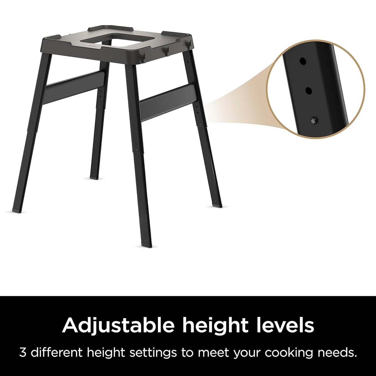 Ninja STAND Buite-Staan, Houtvuurprodukte, Verstelbare Hoogte, Eetgerei-Houer, Sytafel-Versoenbaar, Weerbestand, Swart, 26" x 34" x 34