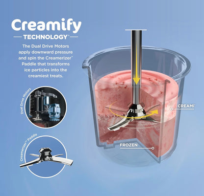 Ninja NC301 CREAMi Roomysmaker, vir Gelato, Inmiksels, Melkskommels, Sorbette, Smoothiebakke en meer, 7 Een-Raakprogramme, met (2) Pint Houers en Deksel, Kompakte Grootte, Ideaal vir Kinders, Silwer