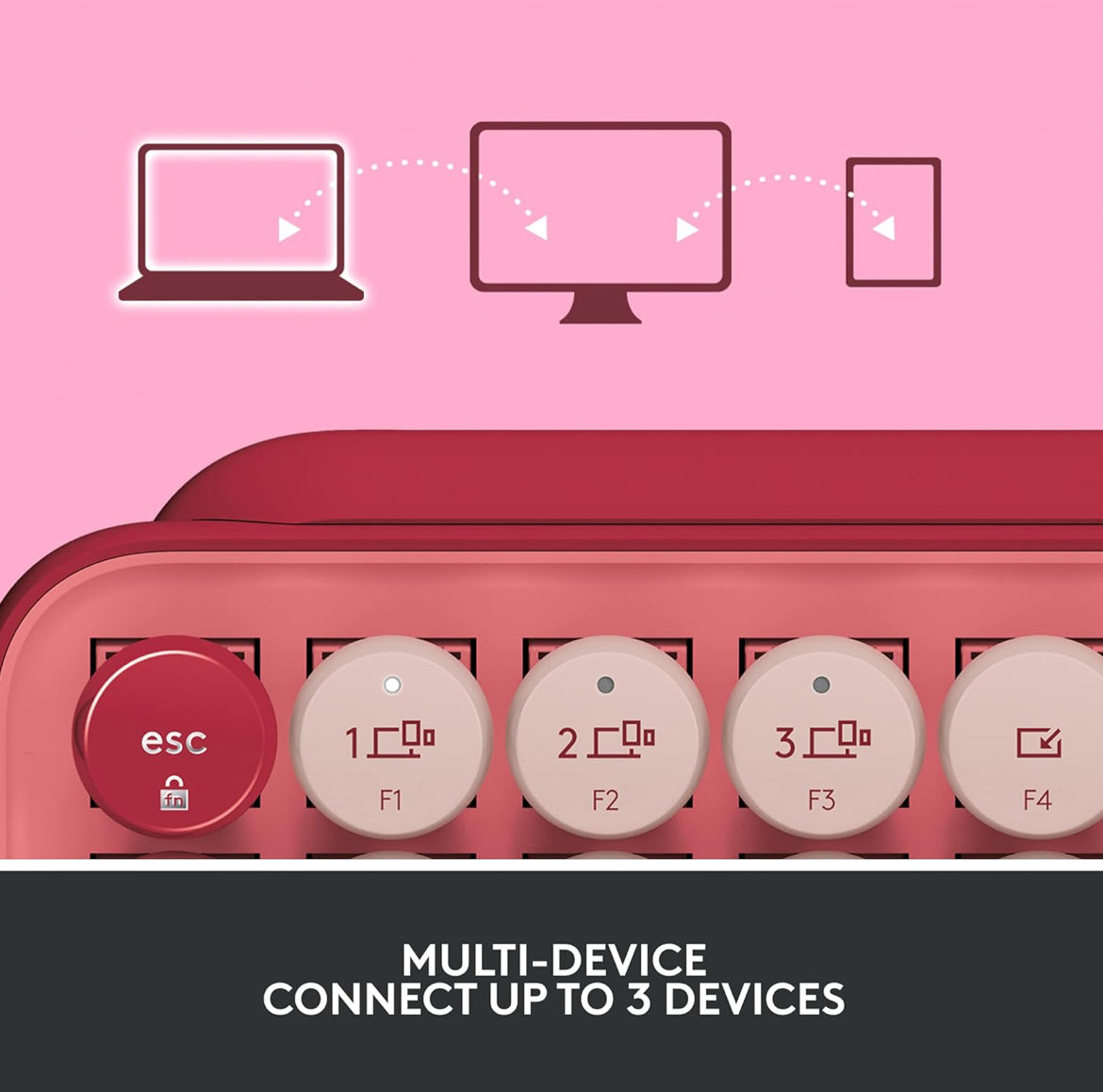 Logitech POP Meganiese Draadlose Sleutelbord met Aanpasbare Emoji-sleutels, Duursame Kompakte Ontwerp, Bluetooth- of USB-verbinding, Multi-toestel, OS-versoenbaar - Heartbreaker Rose