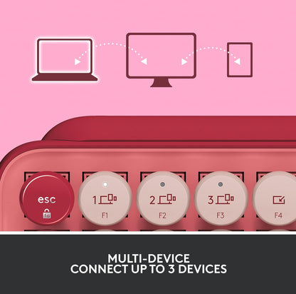 Logitech POP Meganiese Draadlose Sleutelbord met Aanpasbare Emoji-sleutels, Duursame Kompakte Ontwerp, Bluetooth- of USB-verbinding, Multi-toestel, OS-versoenbaar - Heartbreaker Rose