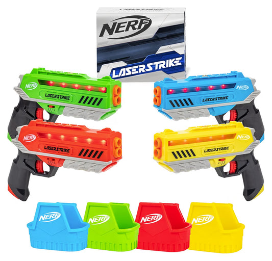 NERF Laser Strike 4 Player Laser Tag Game Pack Complete with 4 300ft Range Blasters & 4 Holsters - Indoor or Outdoor Play Arcade Games