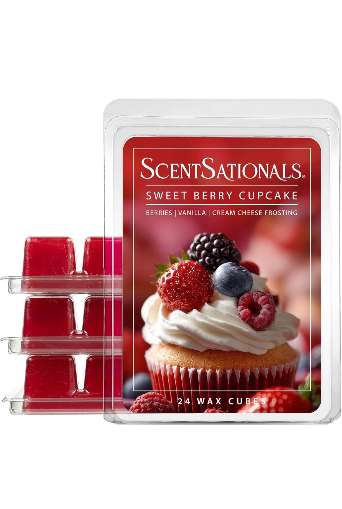 Scentsationals Wax Melts, Wax Cubes Strong Scent - Bakery Collection Sweet Berry Cupcake - Long Lasting Scented Wax Melts for Warmer - 10oz (Pack of 4)