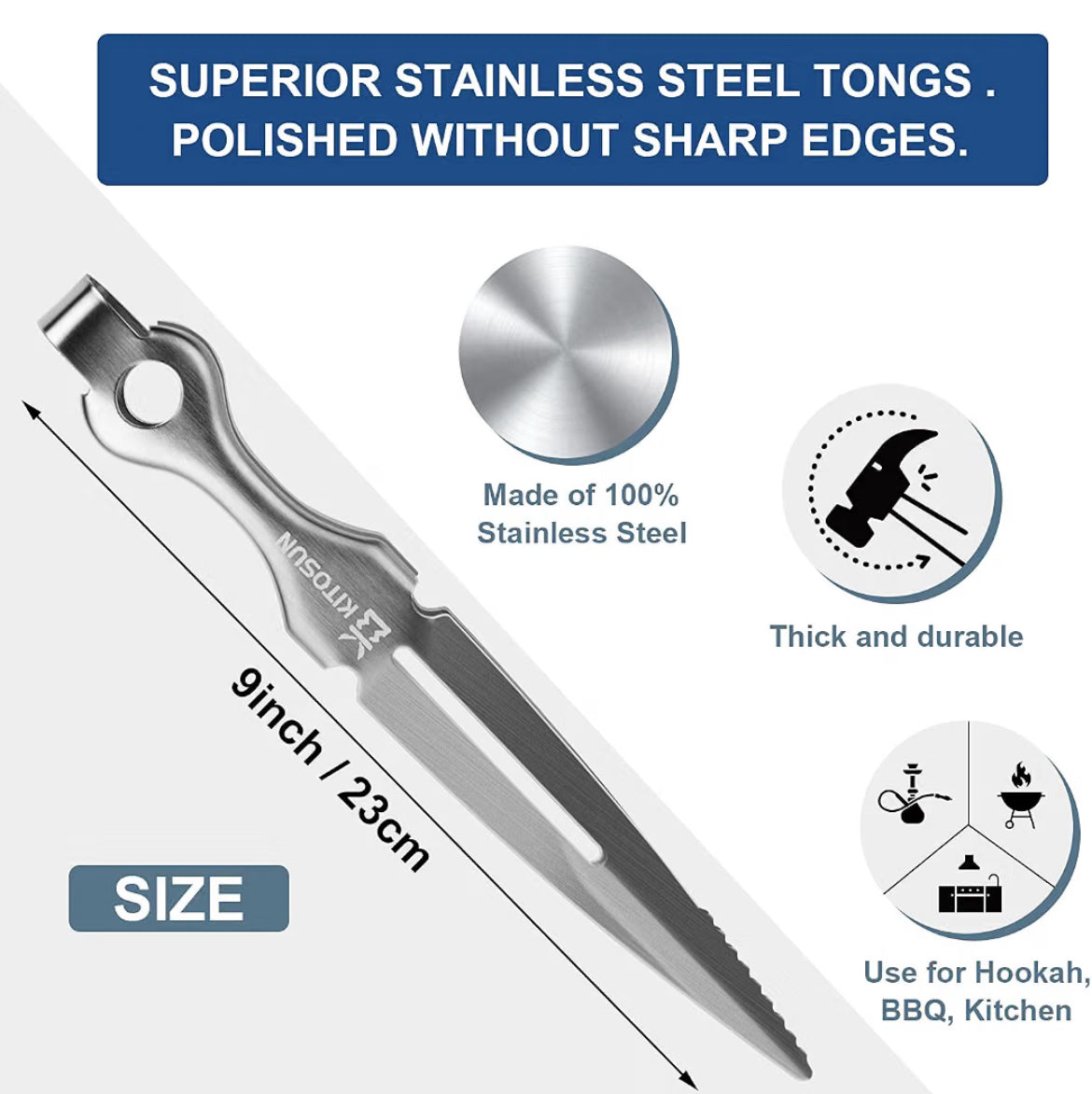 Hookah Charcoal Tongs - Thick Stainless Metal BBQ Kitchen Clips - 8.8" Long
Superior Polished Narguile Shisha Coals Tongs - Durable Heavy Duty Hookah Accessories - Good Handy (Chromium)
