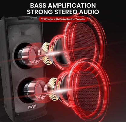 Draagbare Bluetooth PA-luidsprekerstelsel – 500W Herlaaibare Binne Buitestel met Dubbele 8” Woofer & Tweeter, Oudio-opname, Koordlose Mikrofoon, Vlammende Lig, Radio, MP3/USB/Mikro SD, Afstandsbediening
