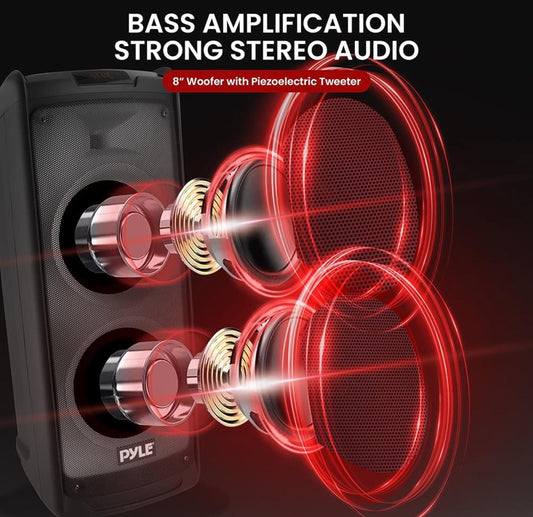 Draagbare Bluetooth PA-luidsprekerstelsel – 500W Herlaaibare Binne Buitestel met Dubbele 8” Woofer & Tweeter, Oudio-opname, Koordlose Mikrofoon, Vlammende Lig, Radio, MP3/USB/Mikro SD, Afstandsbediening