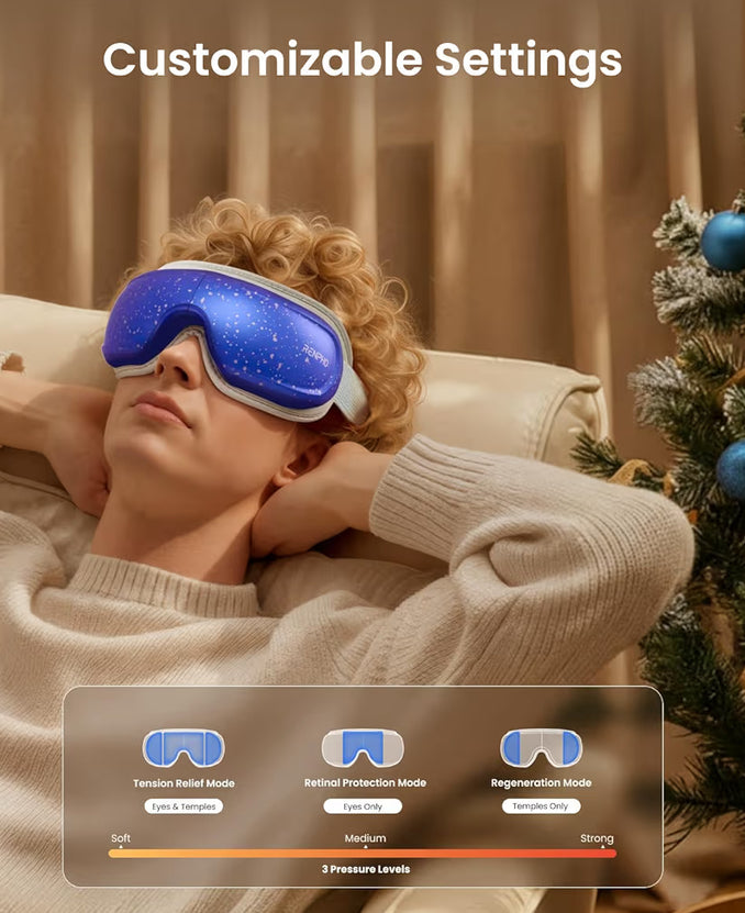 New Limited Edition Eye Massager with Heat and Cooling, Eyeris 3 Voice Control, Eye Care Sleep Mask - Blue