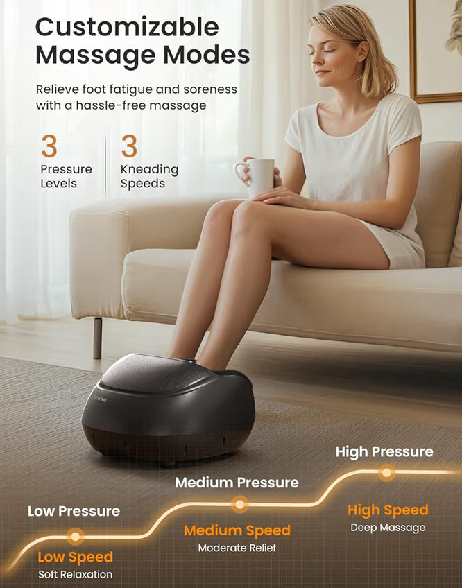 Foot Massager Machine w/ Heat Shiatsu Foot Massager for Plantar Fasciitis Cordless Control - Up to Size 13 (Black)