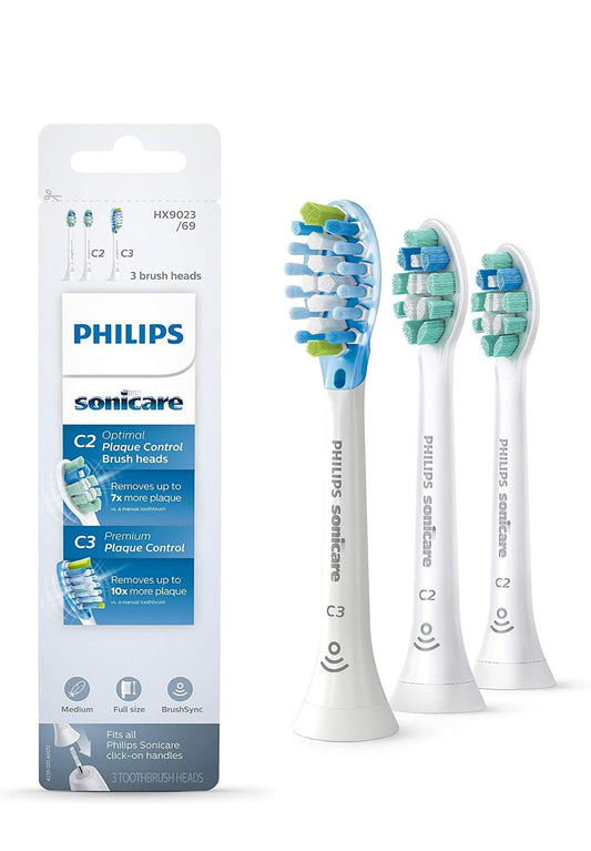 Philips Sonicare Egte Tandeborselkop Verskeidenheidpak, C3 Premium Plaque Control en C2 Optimal Control, 3 Borselkoppe - Wit