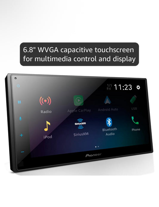 Pioneer 6.8" Capacitive Touchscreen Double Din Car Stereo Digital Multimedia Receiver, Wired CarPlay & Android Auto, Bluetooth, Backup Cam, USB, AM/FM, Front/Rear/Sub RCA Preouts