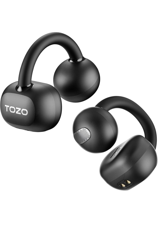 Open Ear Clip Earbuds, Lightweight Comfort 40H Play BT w/ Smart Digital Display - Black