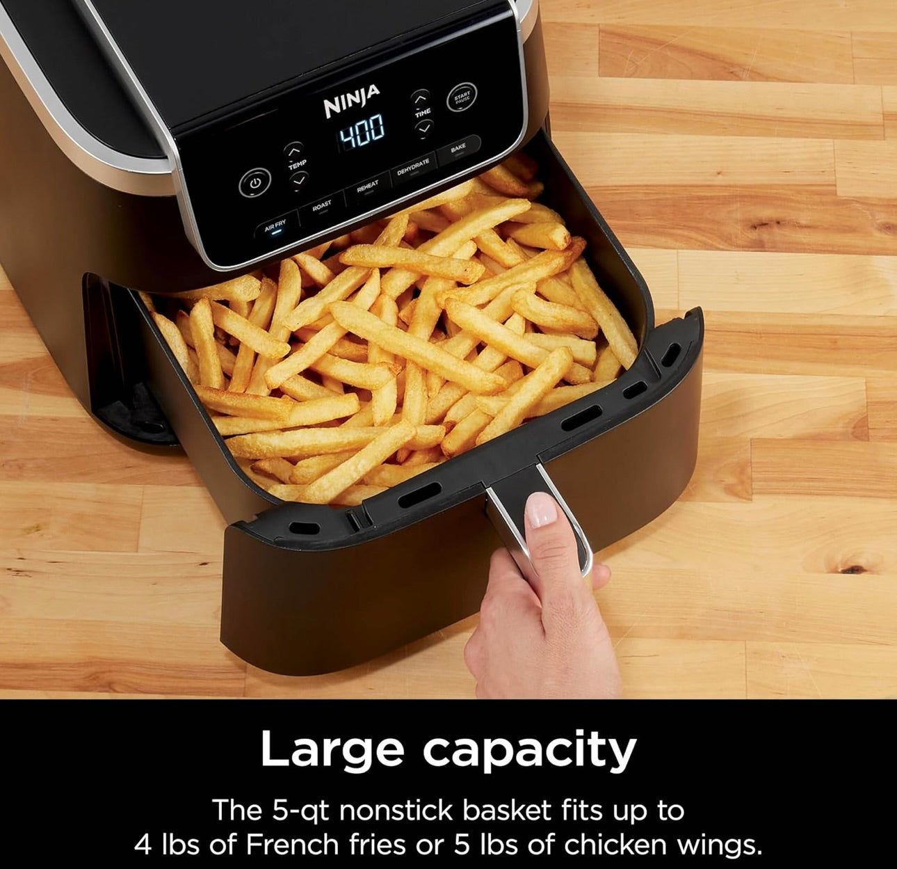 Ninja Air Fryer Pro 5-in-1, 5 QT Capacity, Air Fry, Bake, Roast, Reheat, and Dehydrate, Air Crisp Technology, Nonstick Basket & Crisper Plate, Grey, AF142