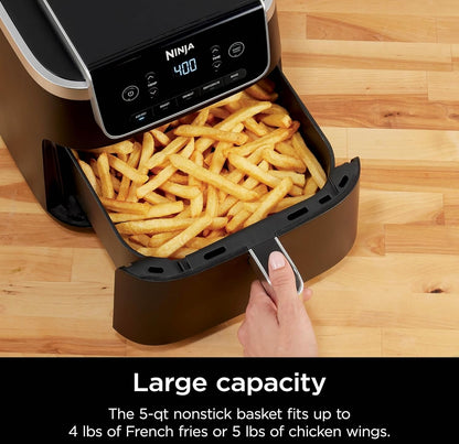 Ninja Air Fryer Pro 5-in-1, 5 QT Kapasiteit, Lugbraai, Bak, Braai, Herverhit en Dehidreer, Air Crisp Tegnologie, Kleefvrye Mandjie & Knapperbord, Grys, AF142